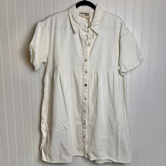 Savanna Jane Dresses & Skirts - Savanna Jane NWT ivory button front short sleeve denim dress size large G4
